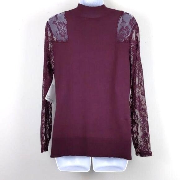 89th & Madison Women's Burgundy turtleneck sweater with lace sleeves M(NWT) - Picture 2 of 11